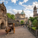 Historic city view with horse carriage