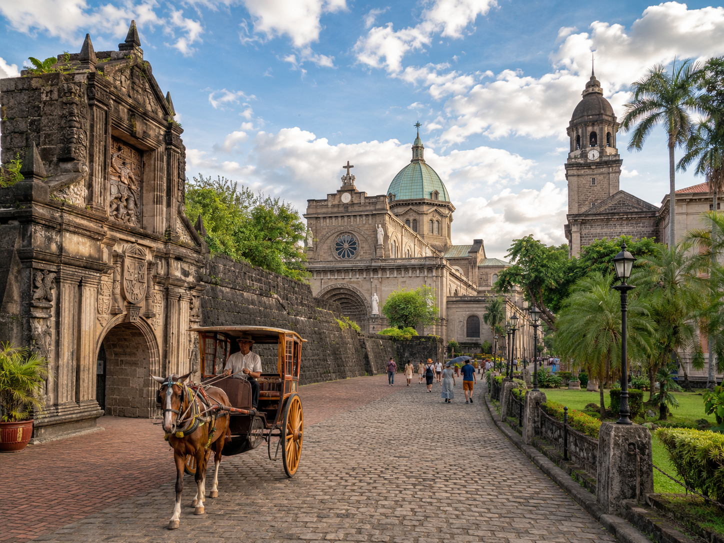 Historic city view with horse carriage