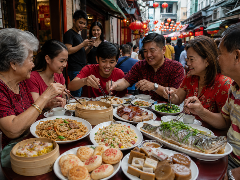 Family celebration on the streets of Chinatown
