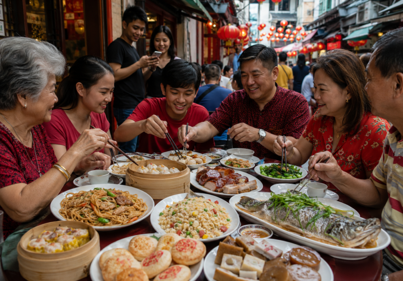 Family celebration on the streets of Chinatown