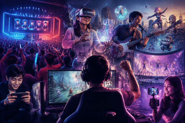Futuristic arena with digital entertainment