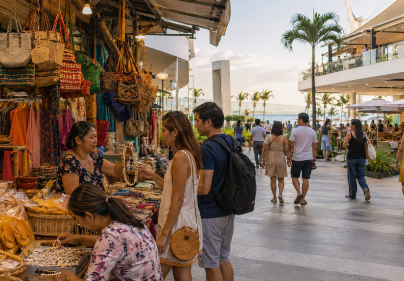 Tropical market with sea view