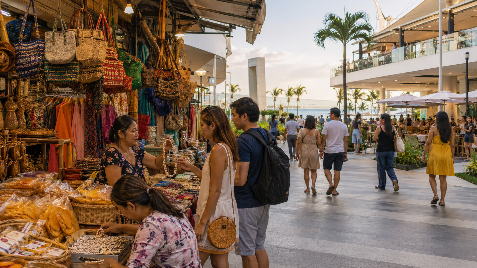 Tropical market with sea view